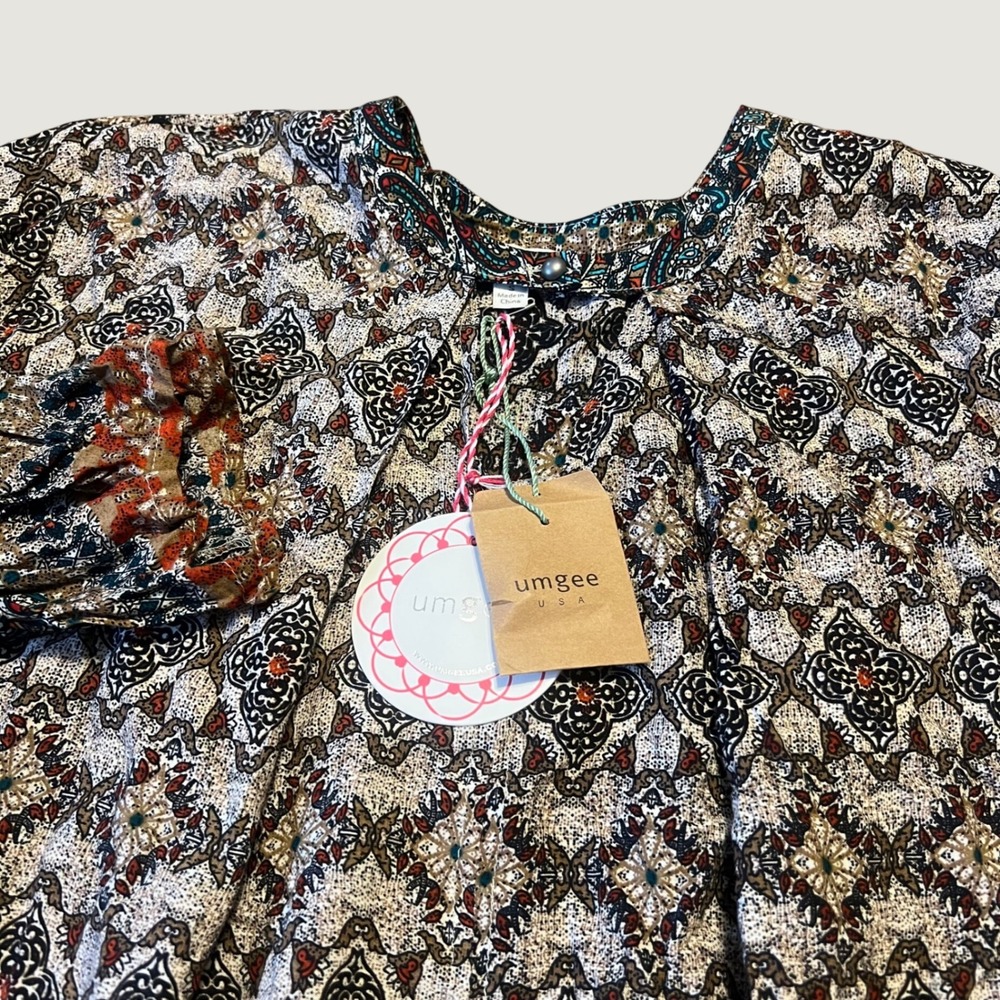 Umgee Women S Tunic Blouse Multi Paisley Mixed Print Tiered Boho A2203